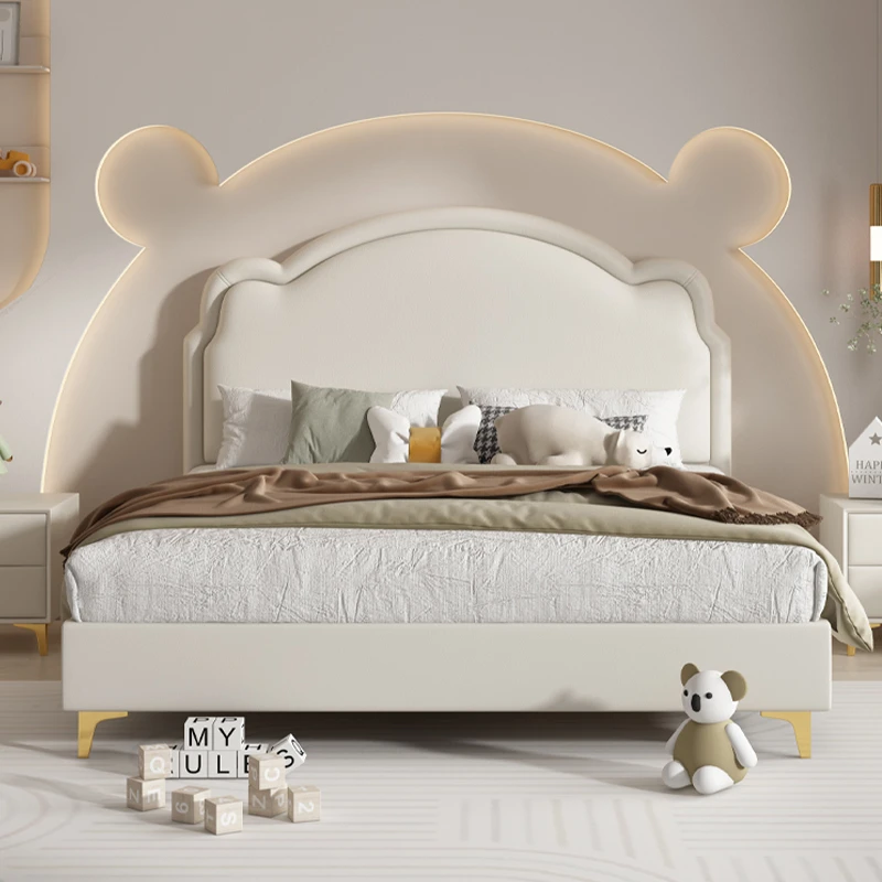 奶油风儿童床男孩女孩现代简约小户型儿童房软包储物公主床小熊
