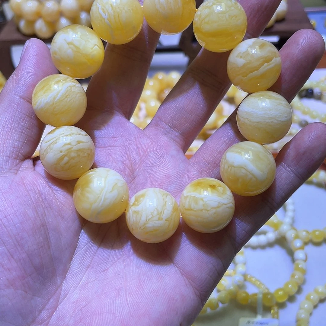 蜜蜡手串未镶嵌20瓷白虎皮收藏级