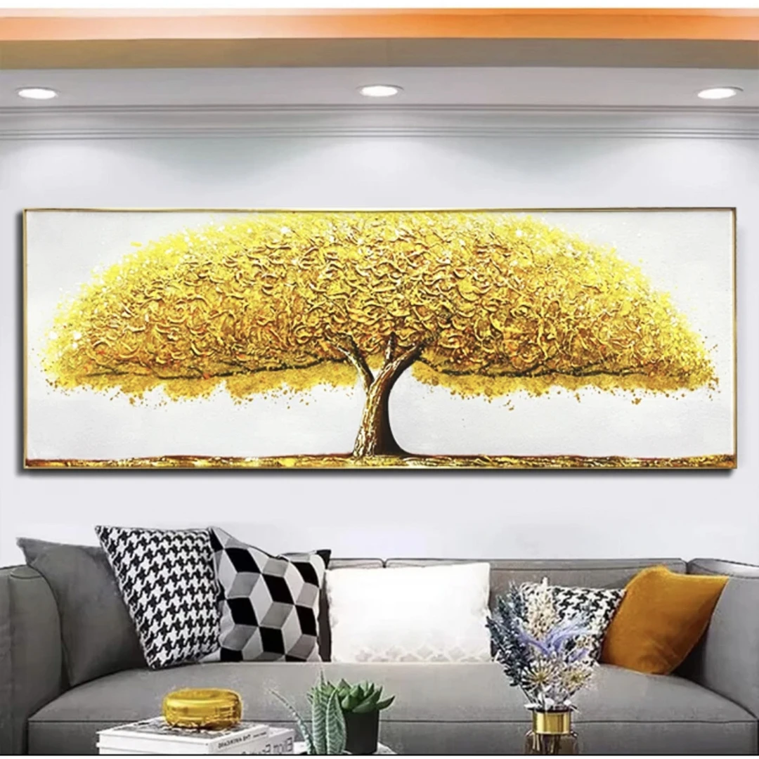【远山】黄金树砂岩厚油肌理画简约客厅装饰画沙发挂画黄金树70200