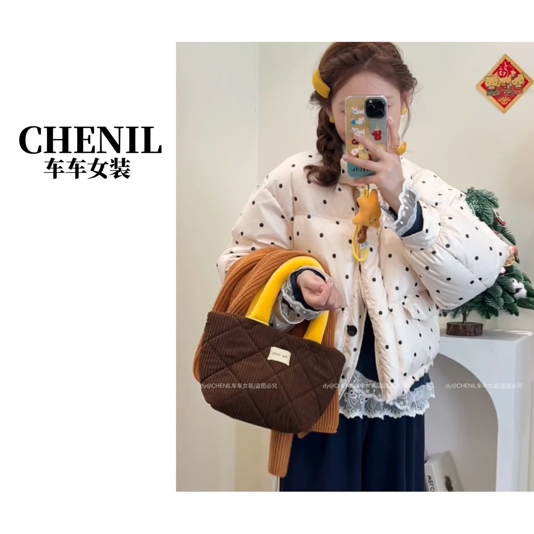 CHECHE【娃娃脸】冬季新款波点立领棉衣棉服宽松外套