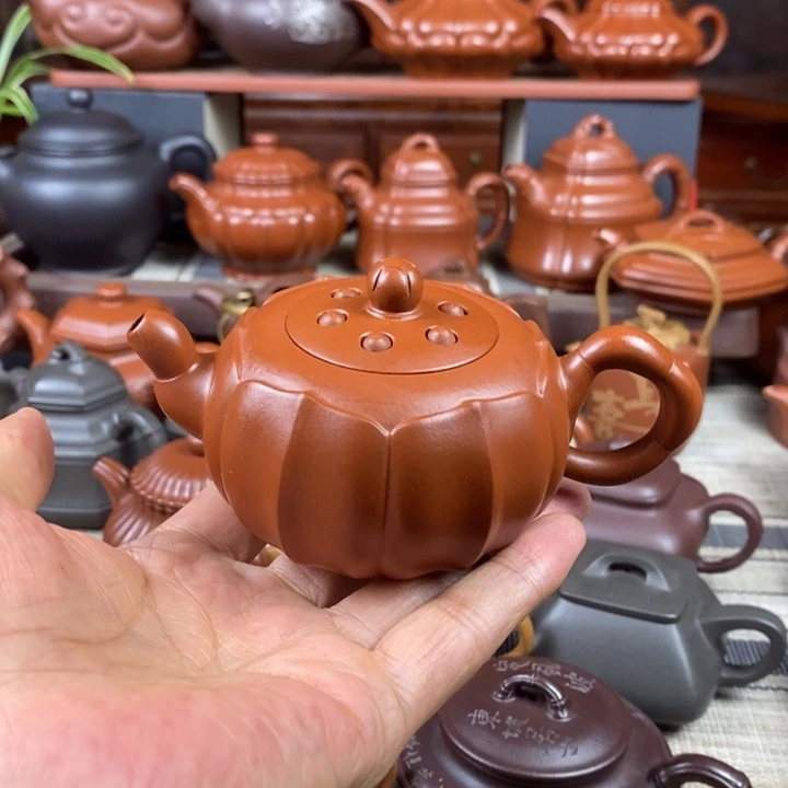 紫砂茶壶筋纹莲子150cc原矿赵庄朱泥特价