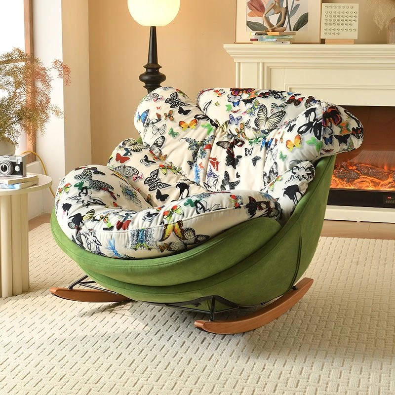 意式简约蝴蝶椅蝶恋花单人沙发椅北欧摇椅摇摇椅创意轻奢意式摇椅