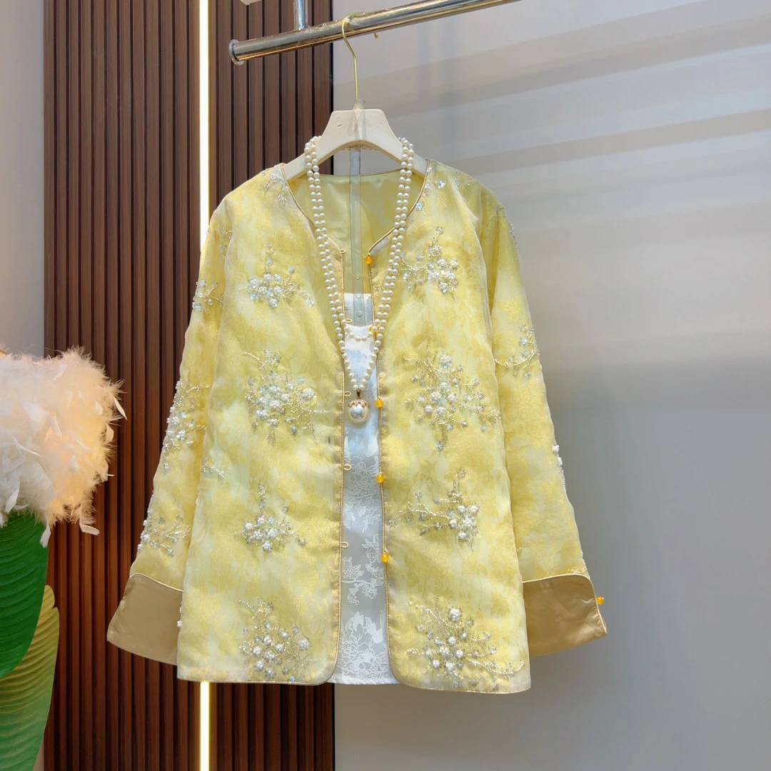 欧洲站2025春季新款洋气显瘦高级感重工钉珠刺绣国风女士外套8990