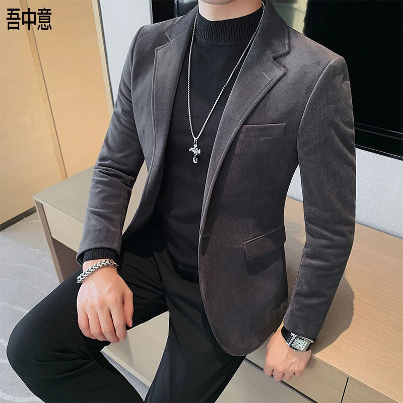 高级感平绒西装外套男韩版修身秋冬商务时尚百搭保暖亲肤休闲西服