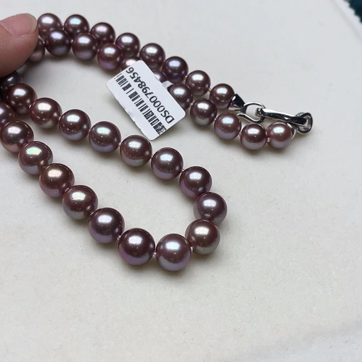 淡水珍珠银S925镶嵌颈饰卡9➕高品极光莫兰迪帝王紫收藏级毕业