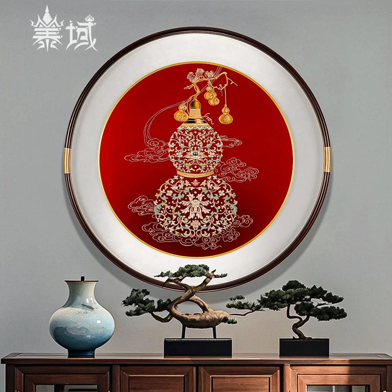 泰域《福禄双全》铜雕画 圆形玄关装饰画 家用餐厅画墙面挂画B2-938