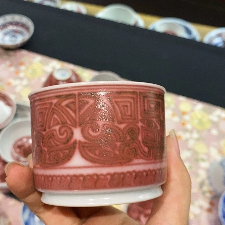 瓷片全红釉里红杯杯儿