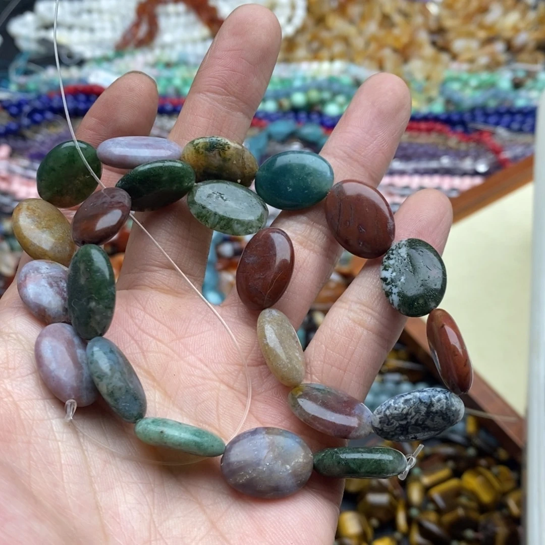 玛瑙/玉髓未镶嵌珠宝半成品一条天然水草玛瑙椭圆A53