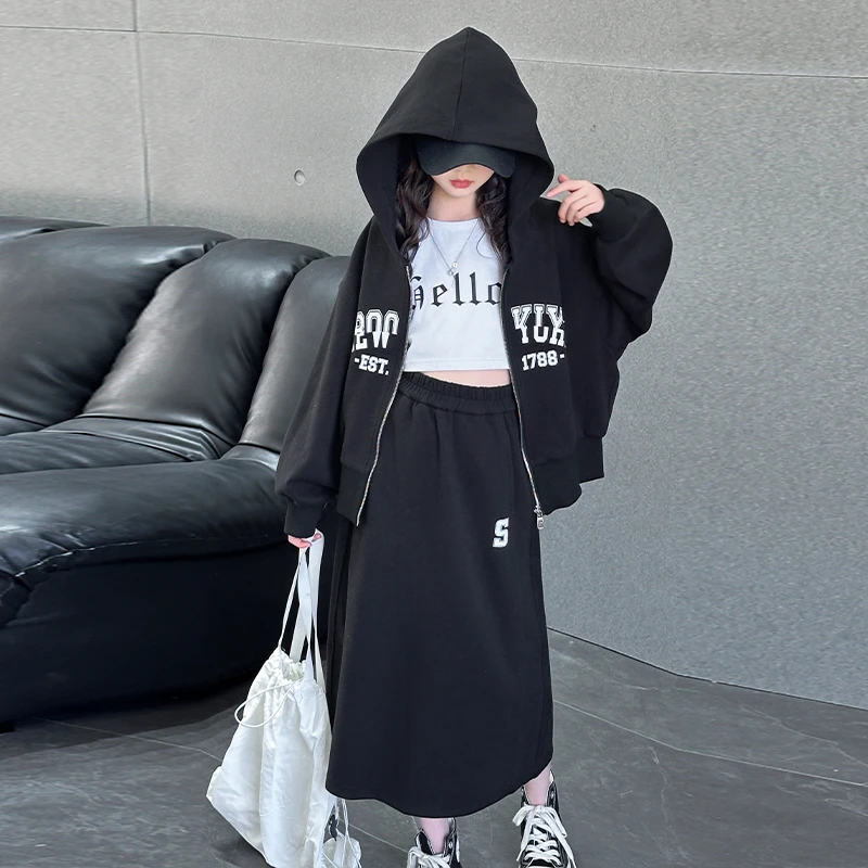 女童时尚套装洋气时髦裙子2025新款女孩大童春装卫衣外套韩系穿搭