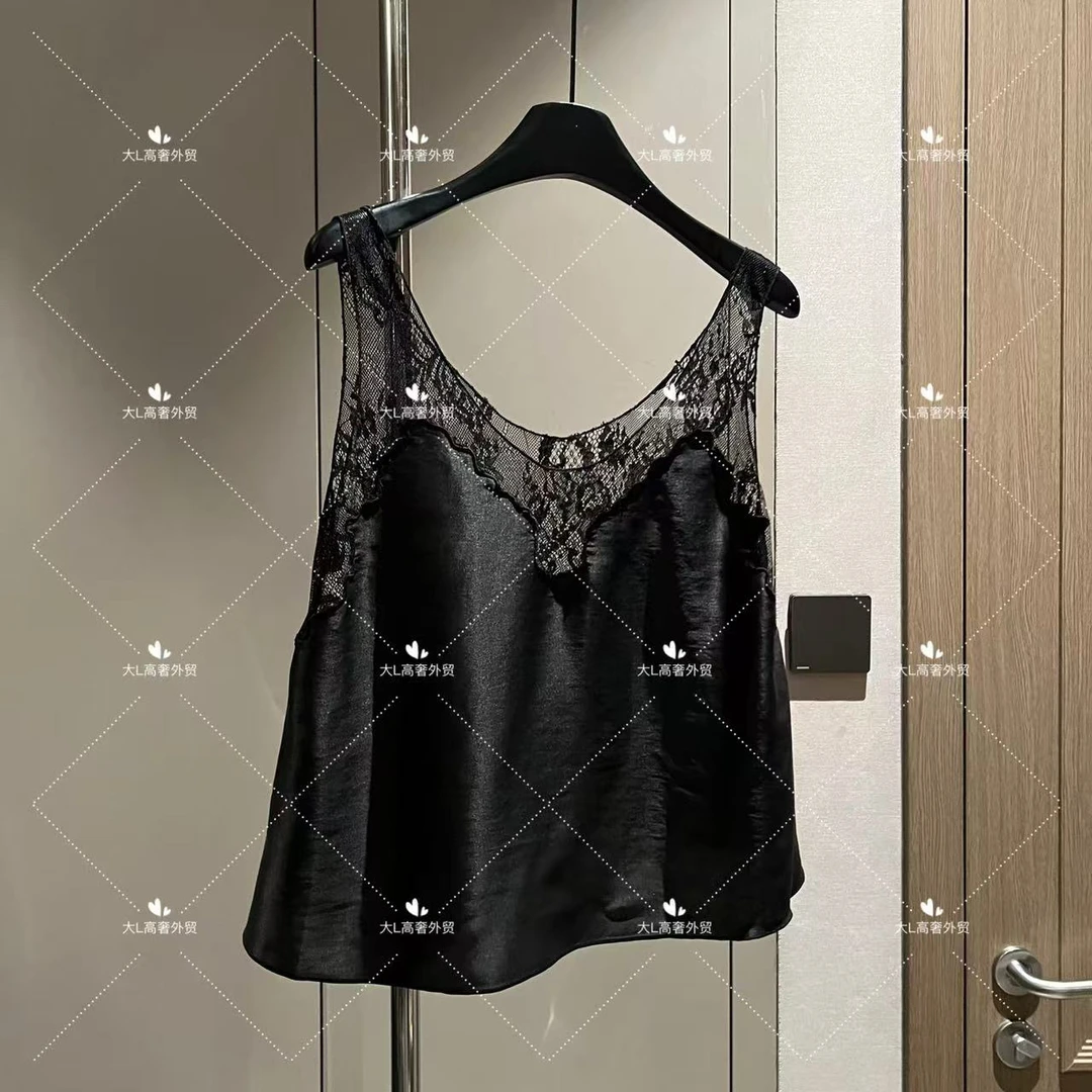 【大L】重磅外贸进口高奢重工设计师风百搭蕾丝拼接背心吊带25527