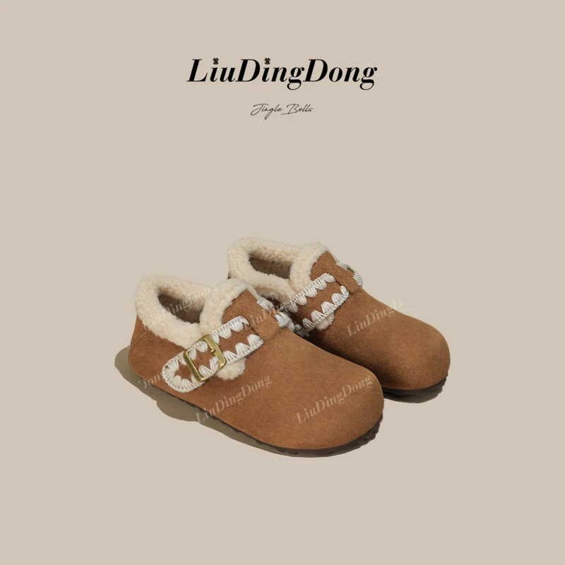 【刘叮咚女鞋】冬季复古磨砂厚底博肯加绒保暖鞋8899