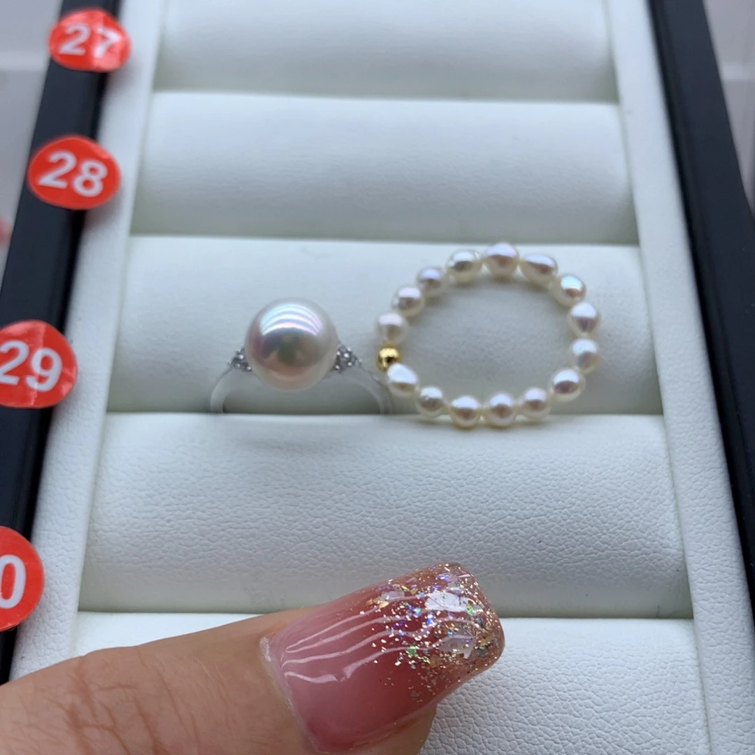 淡水珍珠戒指银S925镶嵌炎**夏