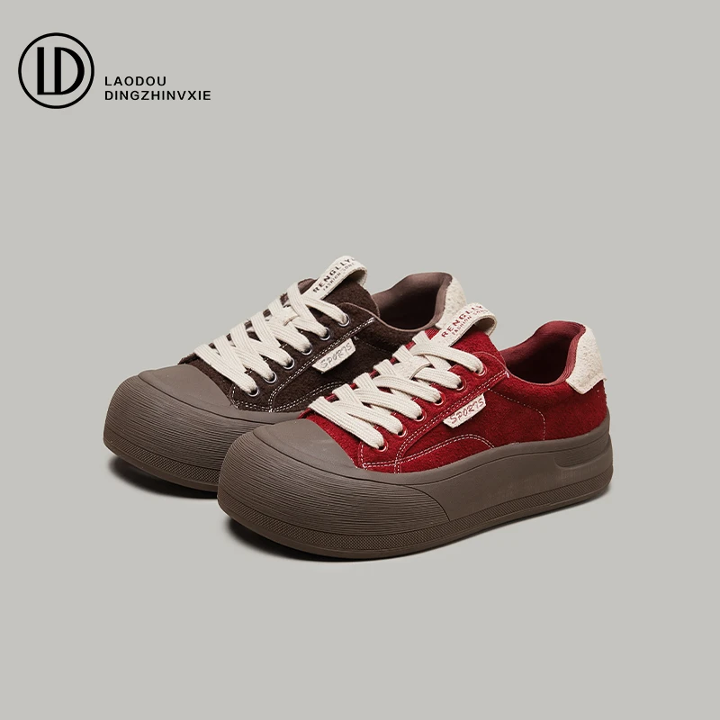 2026春季新款时尚百搭潮流娃娃头真皮厚底小众设计感板鞋8511