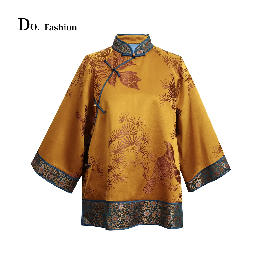 【Do.Fashion欧阳】珍藏款 织金桑蚕丝手工老缎黄色斜襟中式上衣