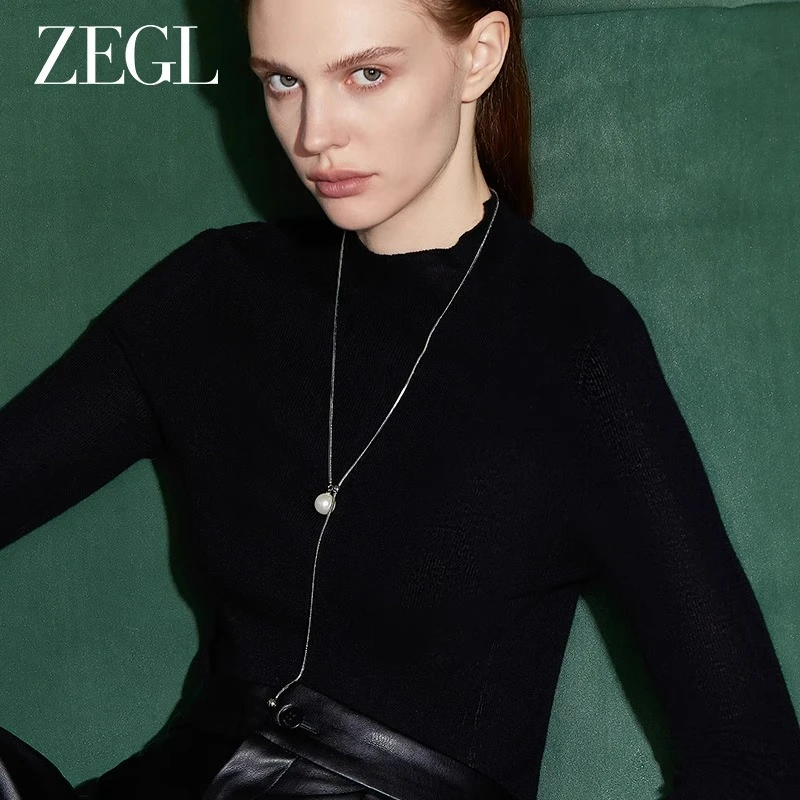 ZEGL 铜合金仿珍珠项链 抽拉项链秋冬毛衣链高级感小众百搭时尚