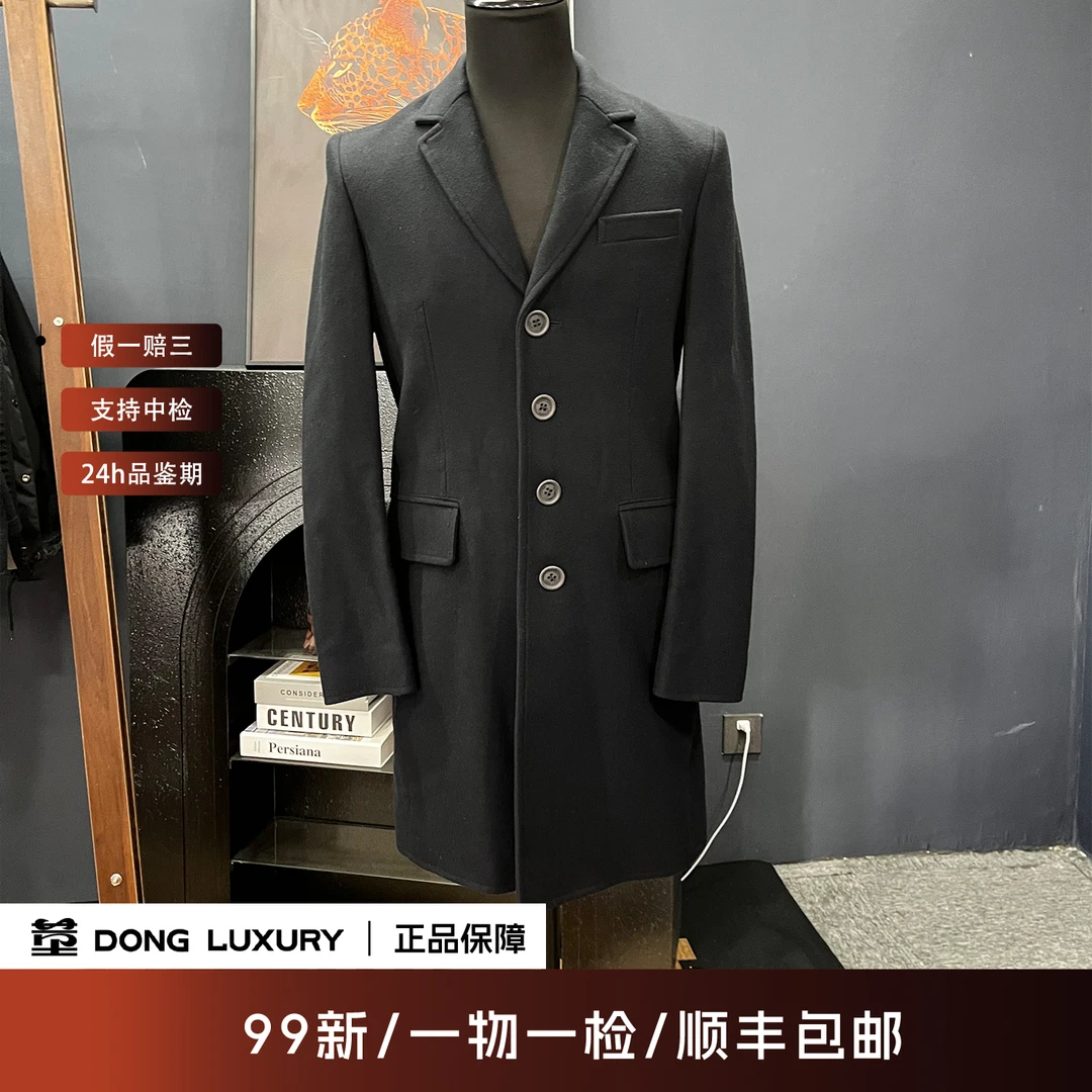 99新 BURBERRY/博柏利 藏青色单排扣内里格纹大衣/XS码/HH0107