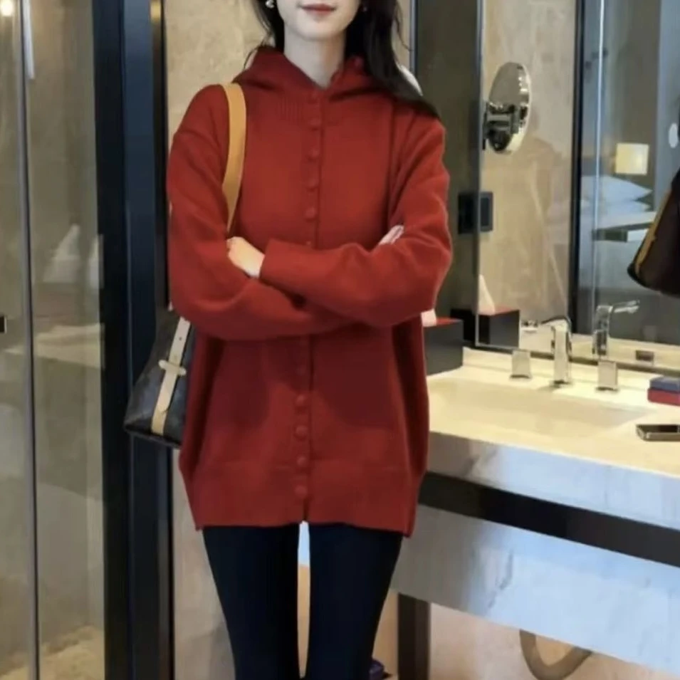 【冬季盛宴】B 灰色连帽秋冬季慵懒风洋气毛衣开衫外套