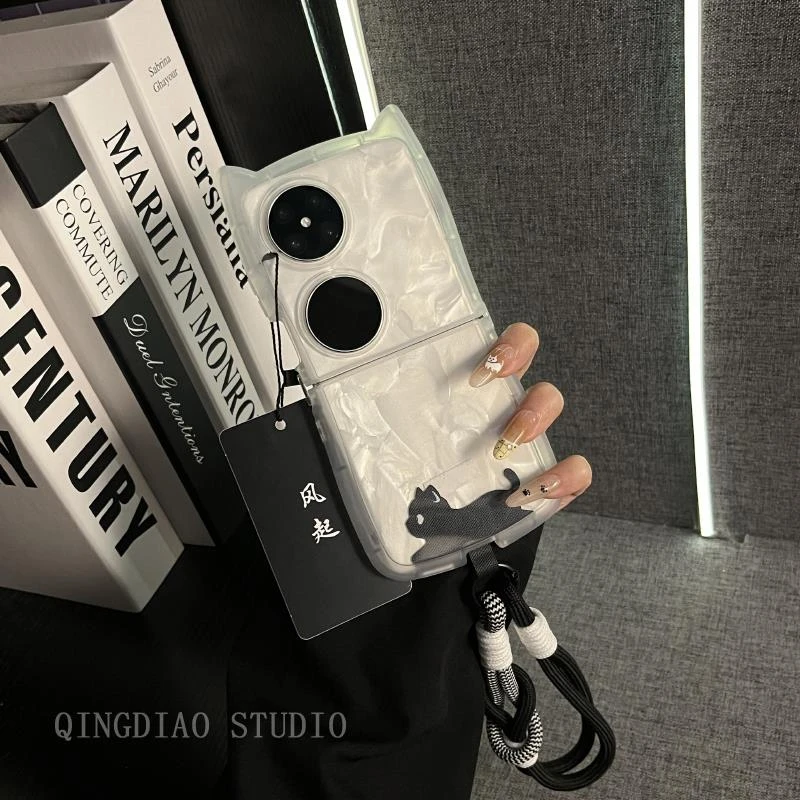 原装正品适用立体猫耳可爱趴趴猫手提绳华为pocket2手机壳凶新款p