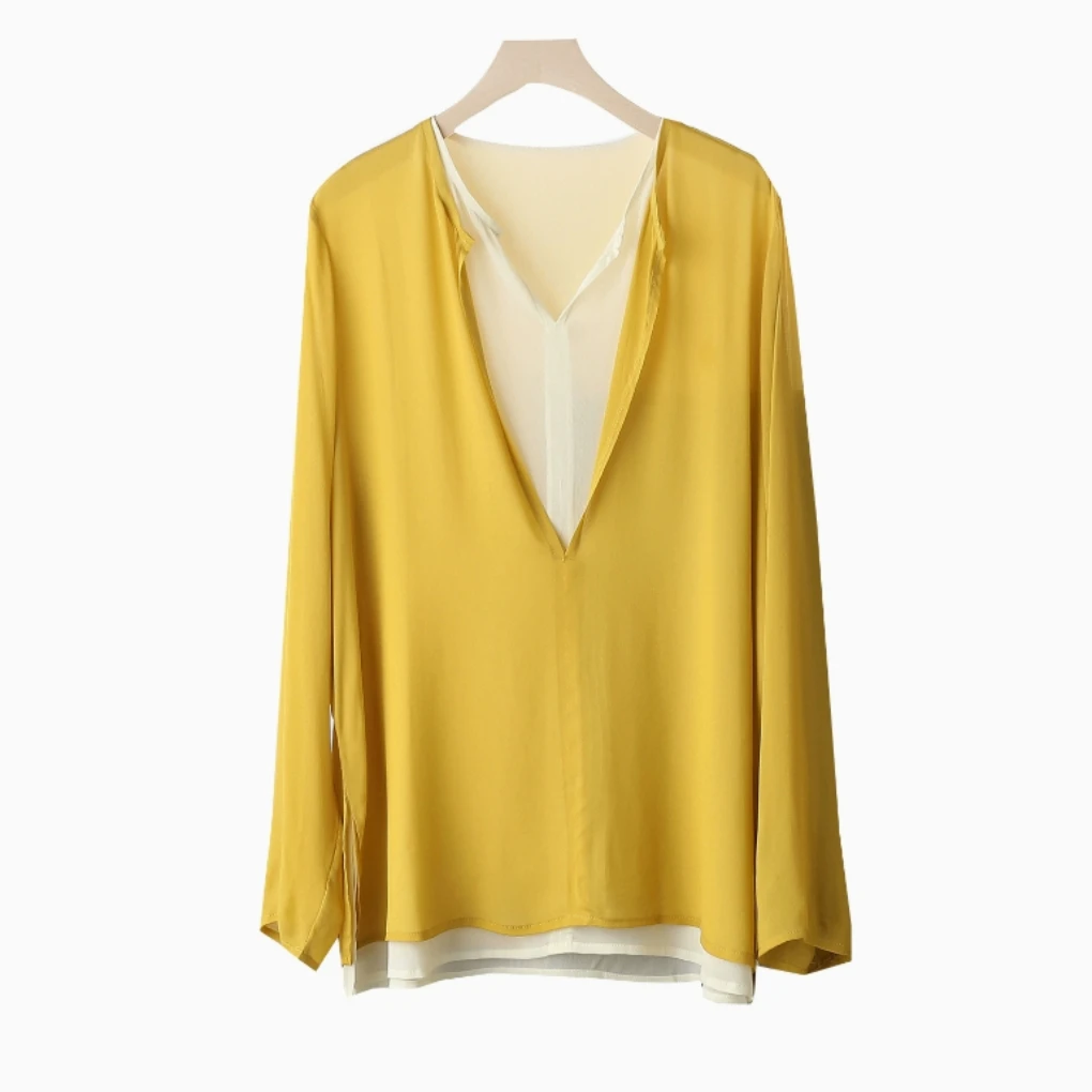 25146956【庐州月】撞色拼接设计假两件休闲百搭凉爽衬衫