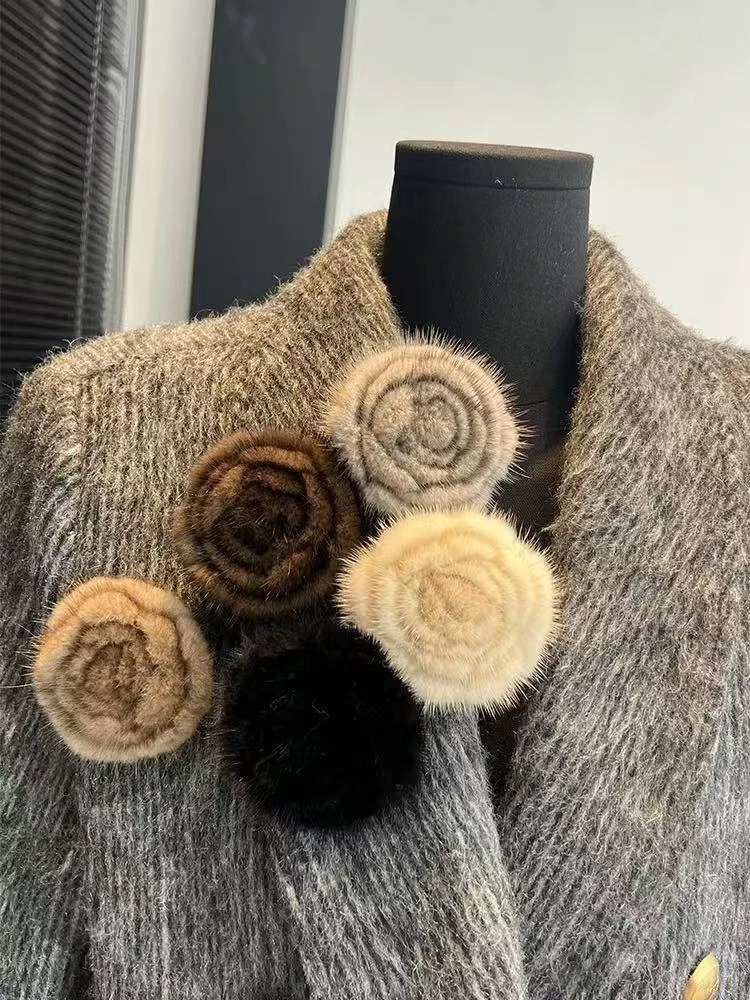 非金属锦纶胸针 真水貂毛花朵胸针女简约时尚别针款配饰衣服装饰