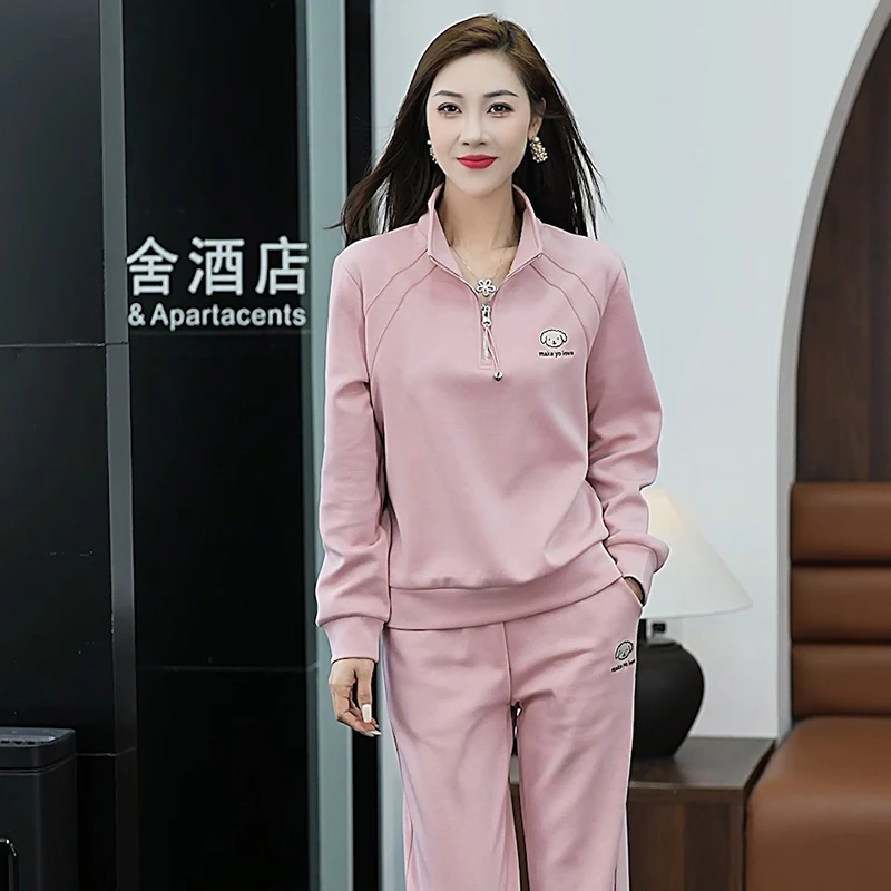 小个子妈妈装运动服套装女春秋季中年时尚宽松大码长袖卫衣两件套