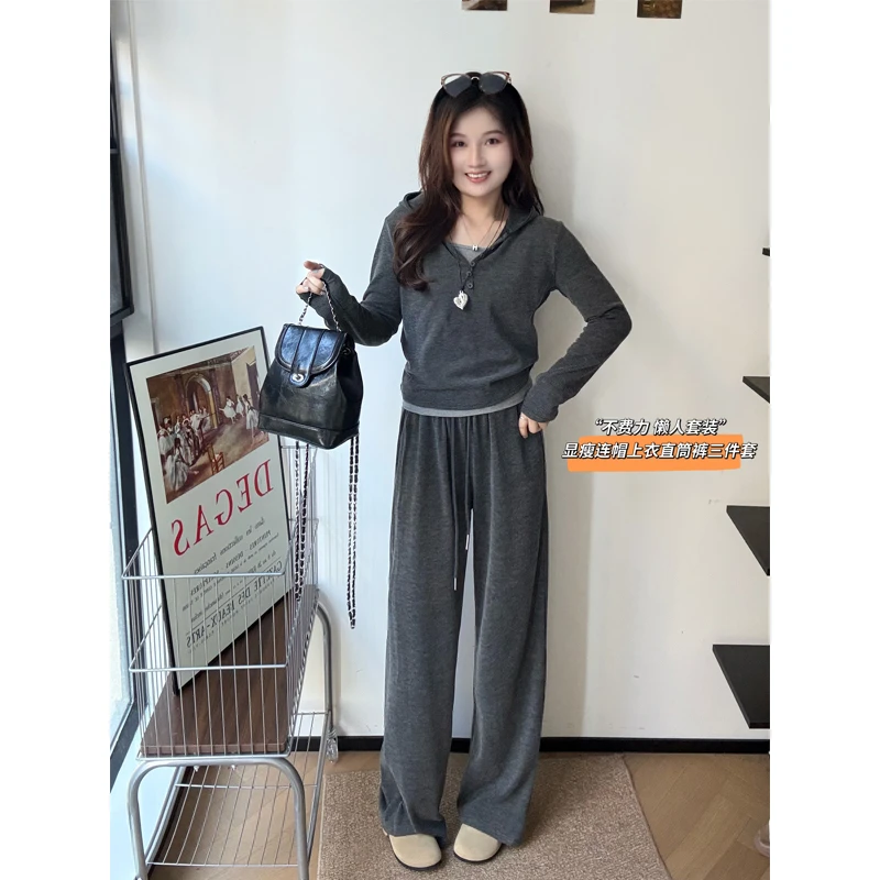 运费补贴小个子秋季韩系复古文艺慵懒真两件吊带+长袖上衣三件套