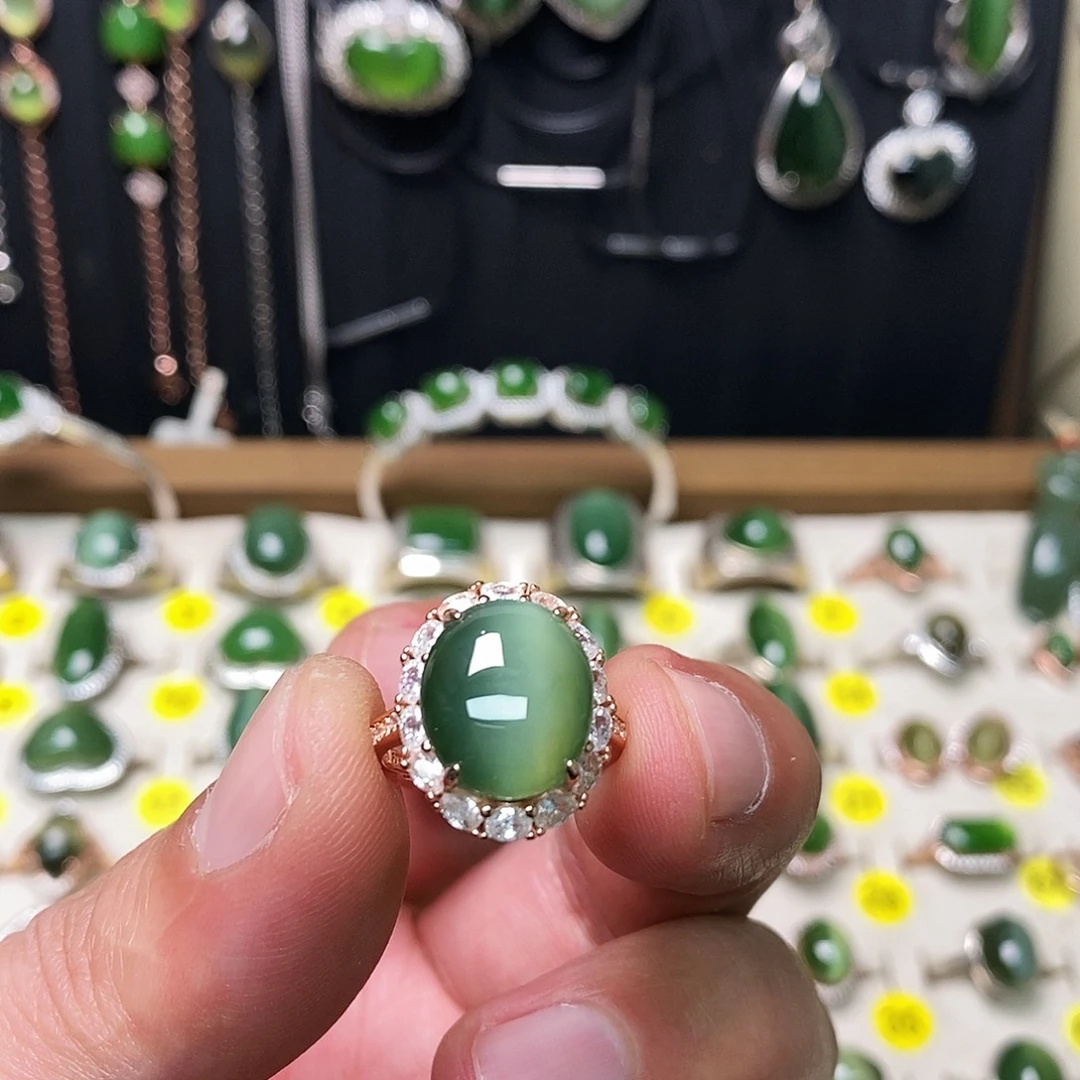 和田玉（碧玉）银S925镶嵌戒指