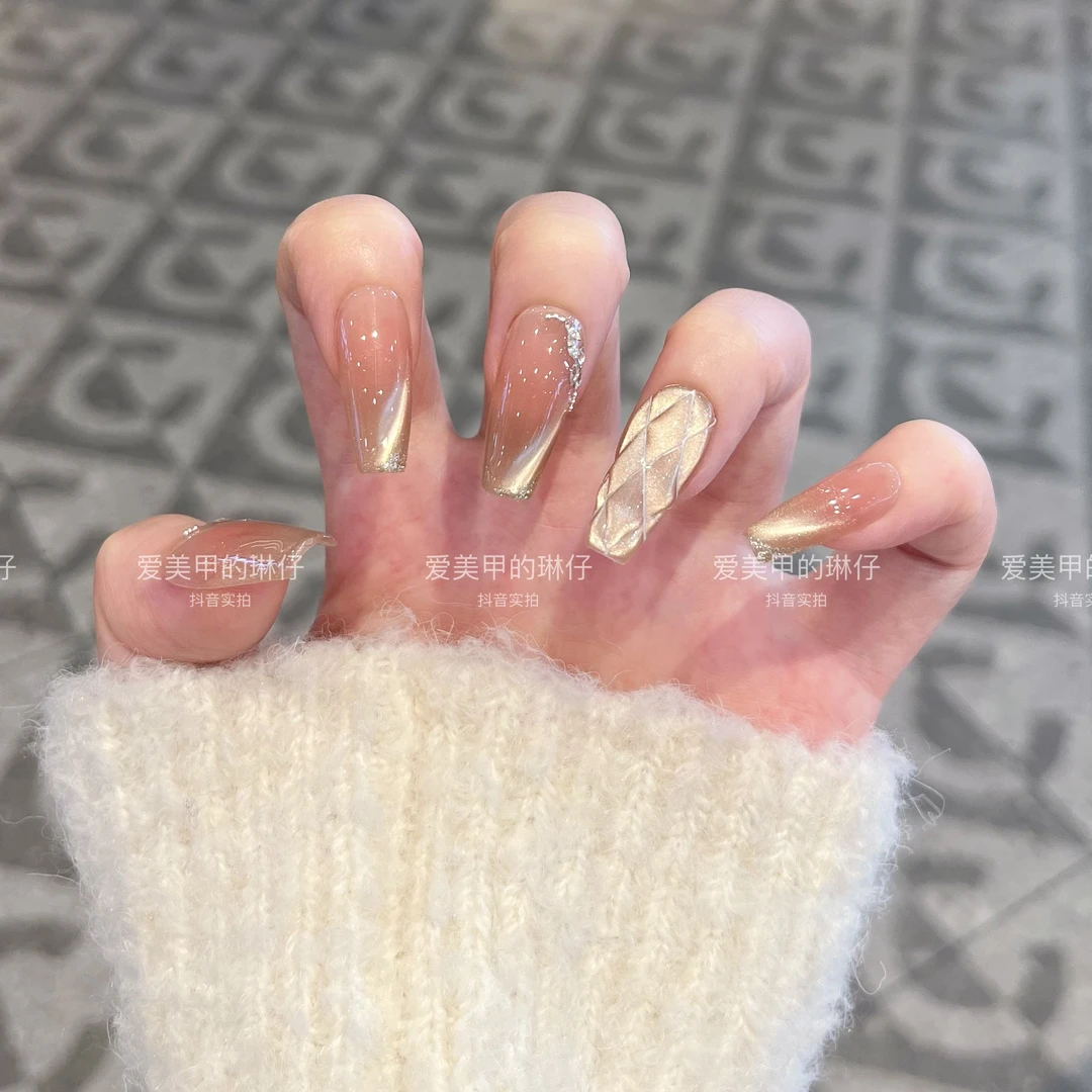 【幻彩鎏金】夏季温柔款设计穿戴甲温柔纯手工气质纯欲ins风