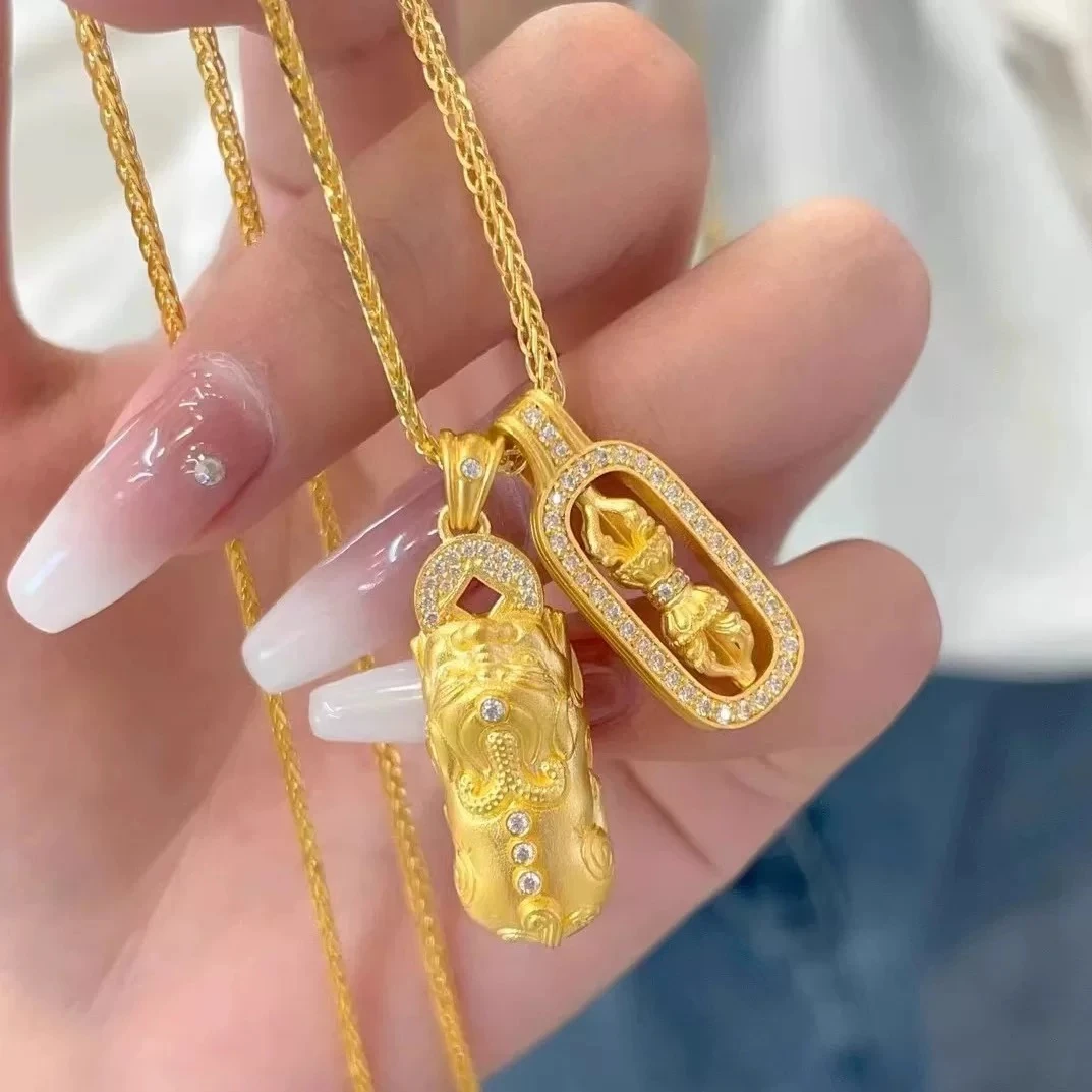 铜合金项链 古法财神金刚杵项坠轻奢小众精致锁骨链