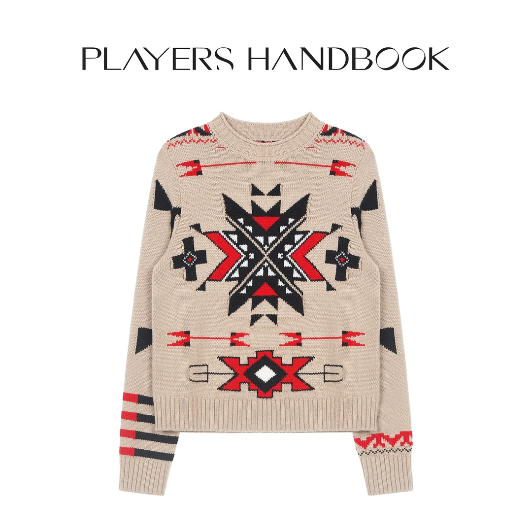 PH《雷鸟》小众印第安部落民族风毛羊提花时尚百搭圆领毛衣PH3266
