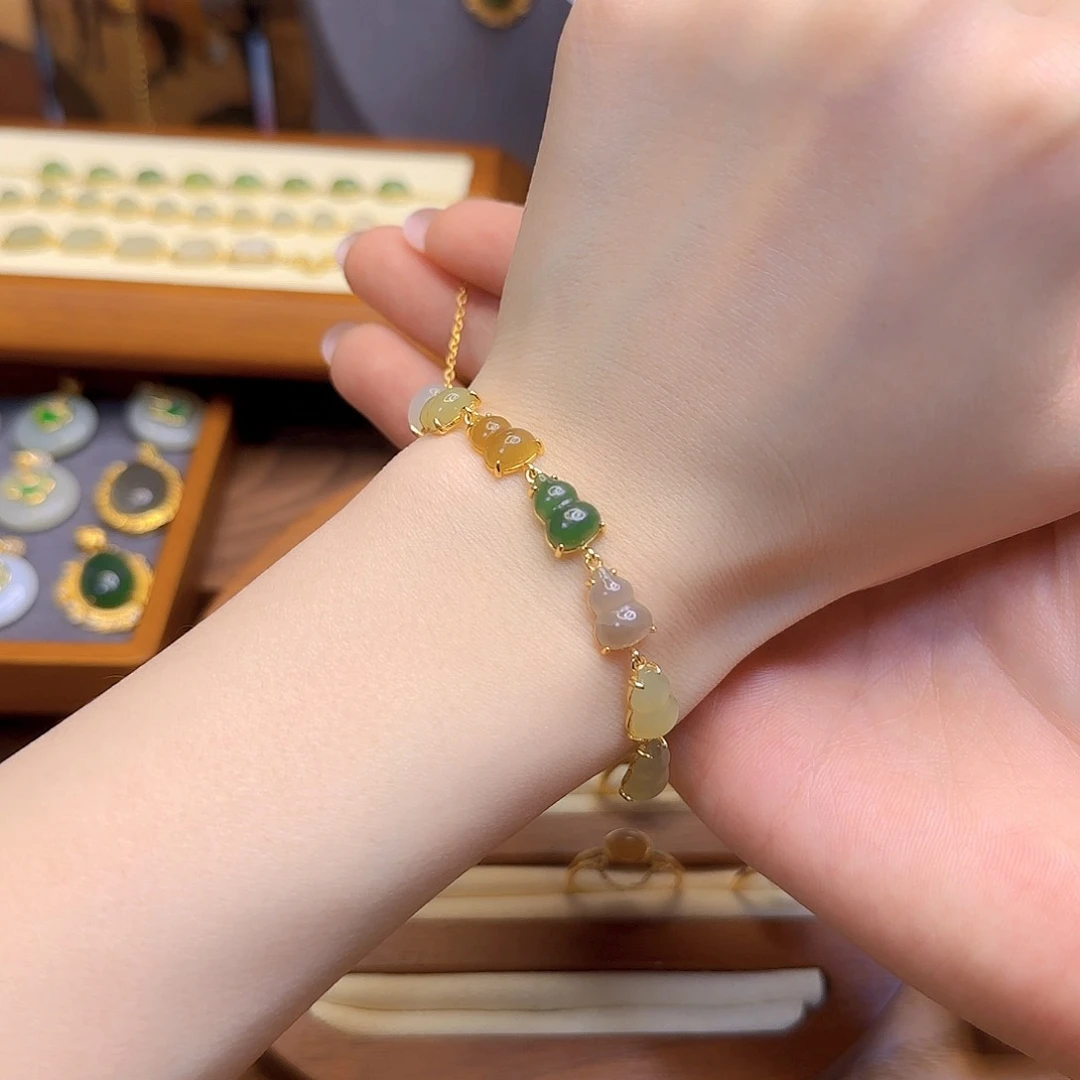 和田玉手链银S925镀金镶嵌多样性发货