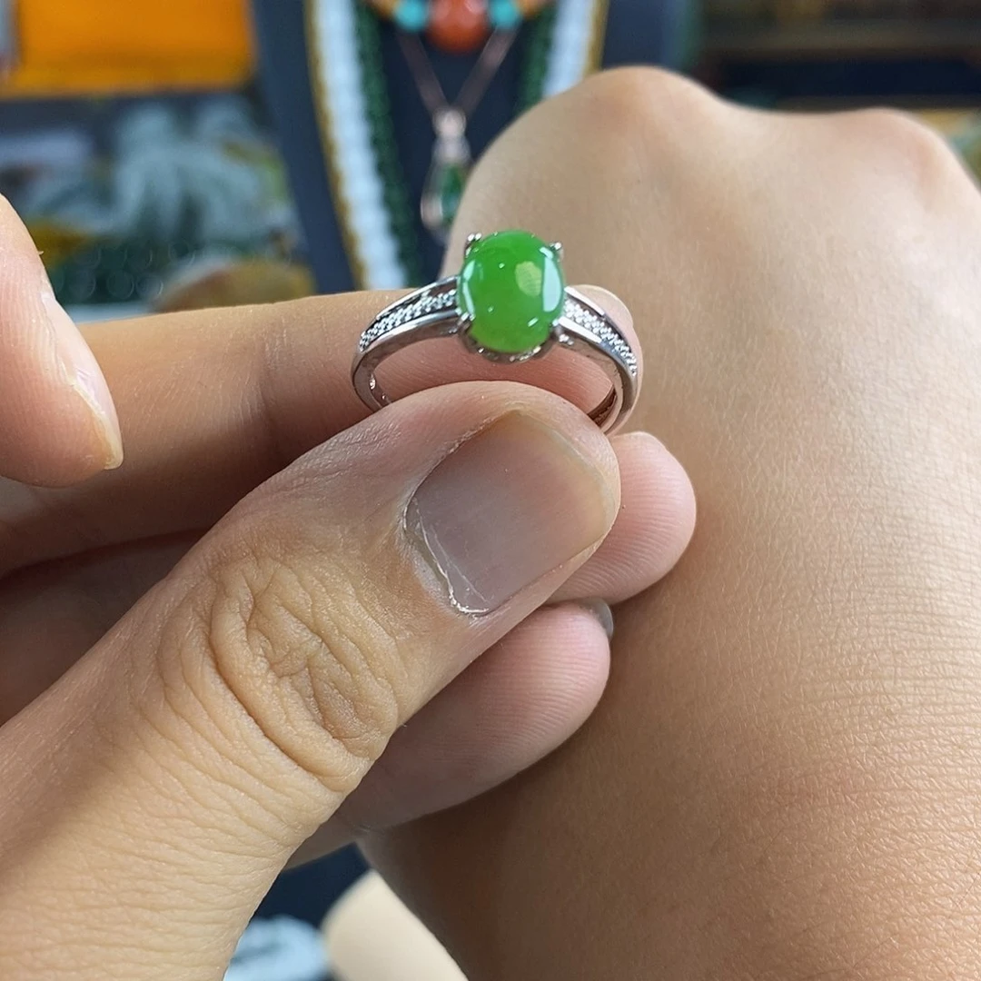 和田玉戒指银S925镶嵌