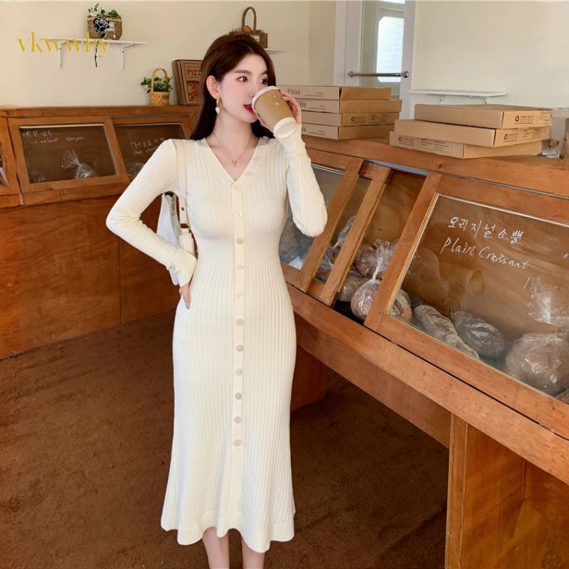 秋冬气质修身显瘦内搭裙子女设计感小众针织连衣裙黑色包臀中长裙