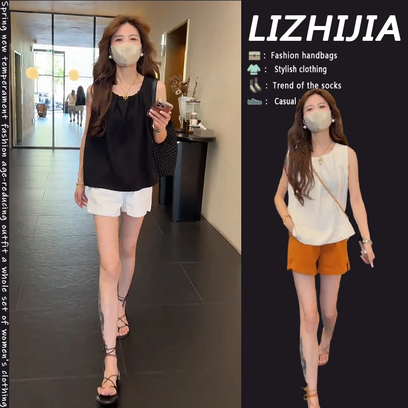 时尚一整套女装2025新款气质减龄休闲宽松无袖上衣显瘦短裤两件套