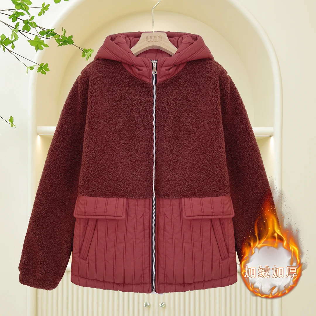 大码棉服加厚中老年女装连帽加绒中长冬装妈妈保暖外套老年人