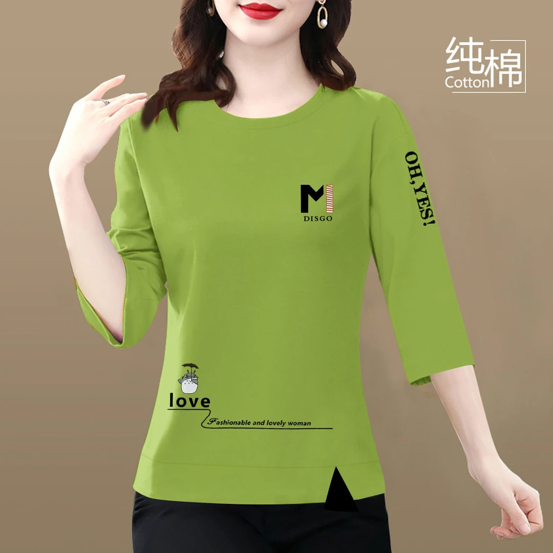 纯棉七分袖t恤女中年妈妈装夏季新款洋气宽松显瘦遮肚上衣女体恤
