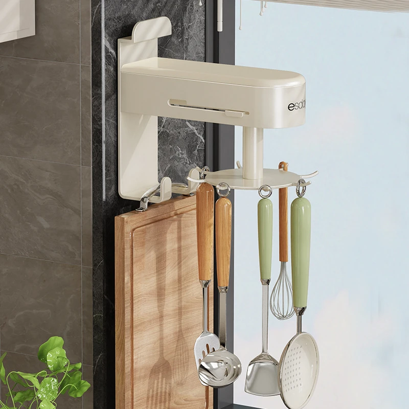 厨房旋转挂钩免打孔壁挂置物架厨具收纳多功能锅铲子勺子菜板刀叉