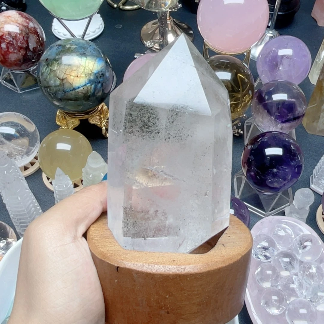 未镶嵌珠宝半成品水晶幽灵白水柱子