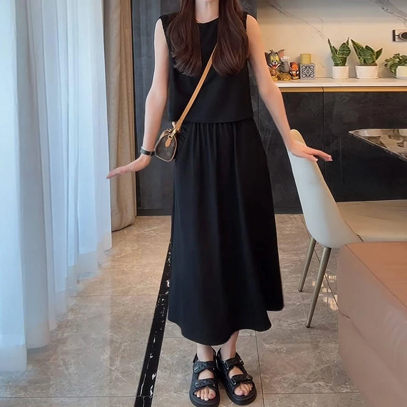 法式时尚无袖花边上衣显瘦半身裙套装女2025夏季新款气质两件套裙