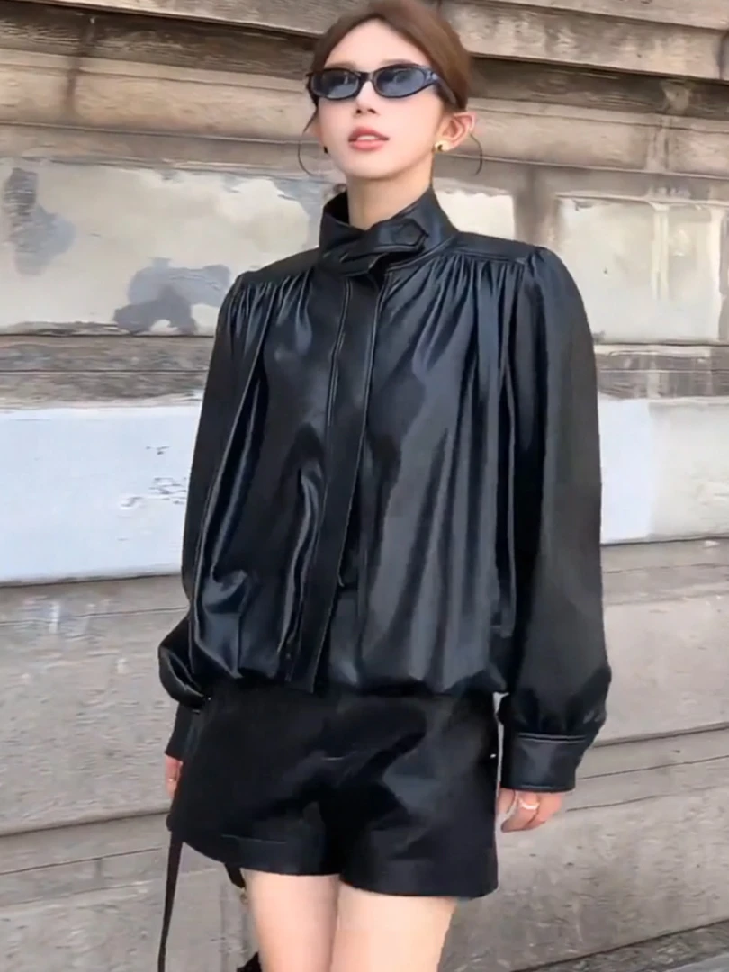 黑色短款机车皮夹克外套2025秋冬新款早秋皮衣高级感长袖上衣女装