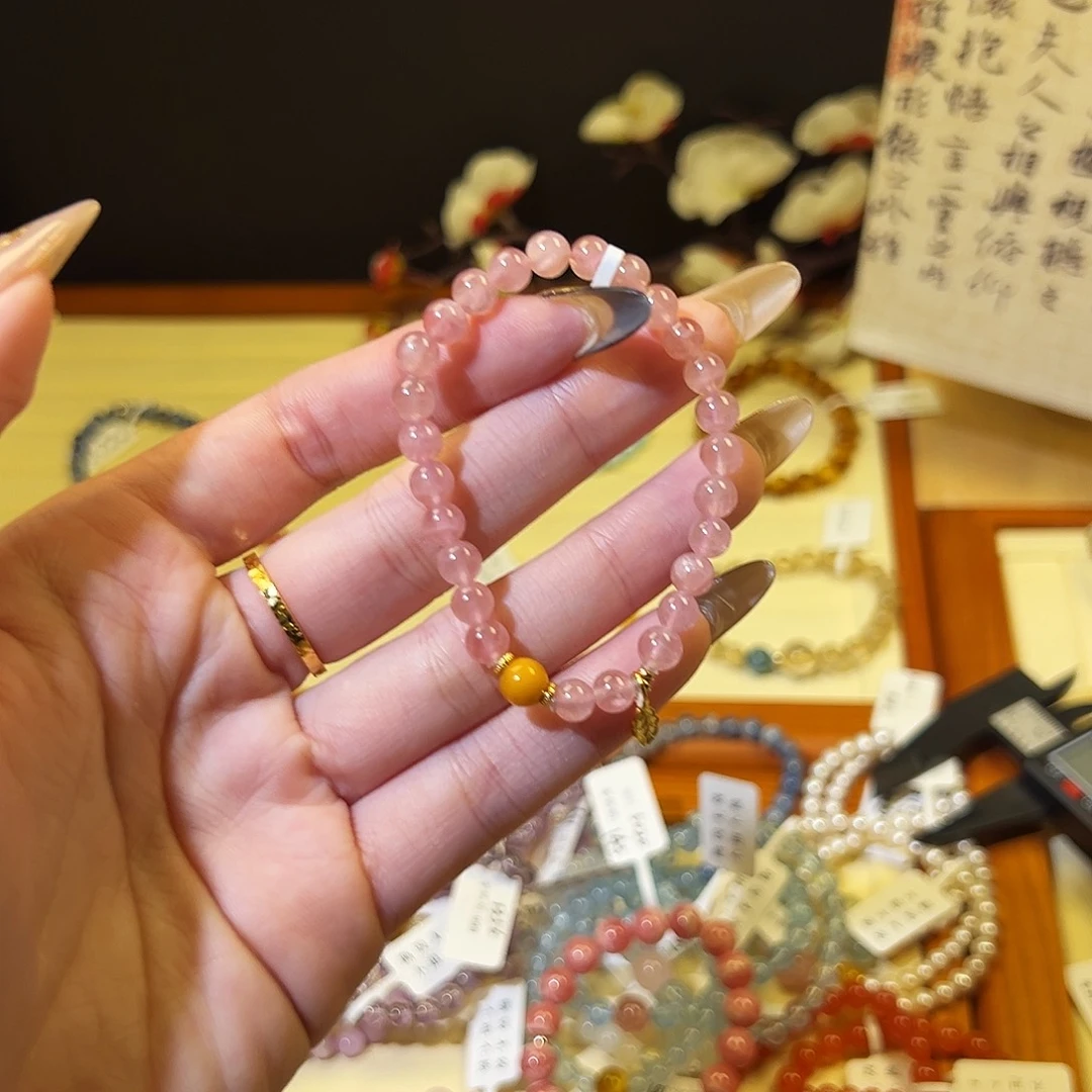 水晶手链银S925镶嵌-粉80