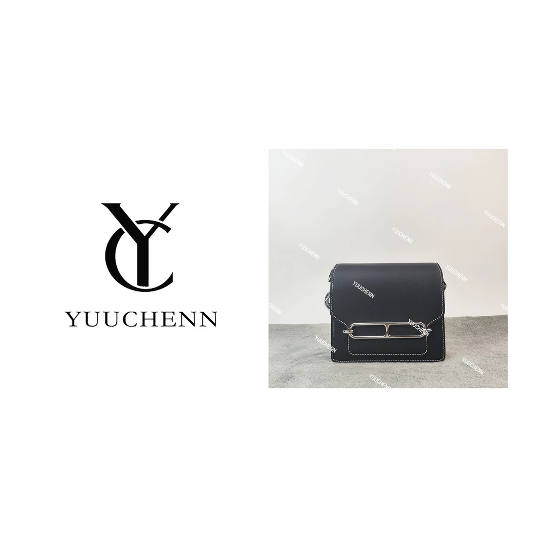 YUUCHENN/爱马同款【猪鼻子】进口牛皮18cm黑色拼电光蓝 HH6019