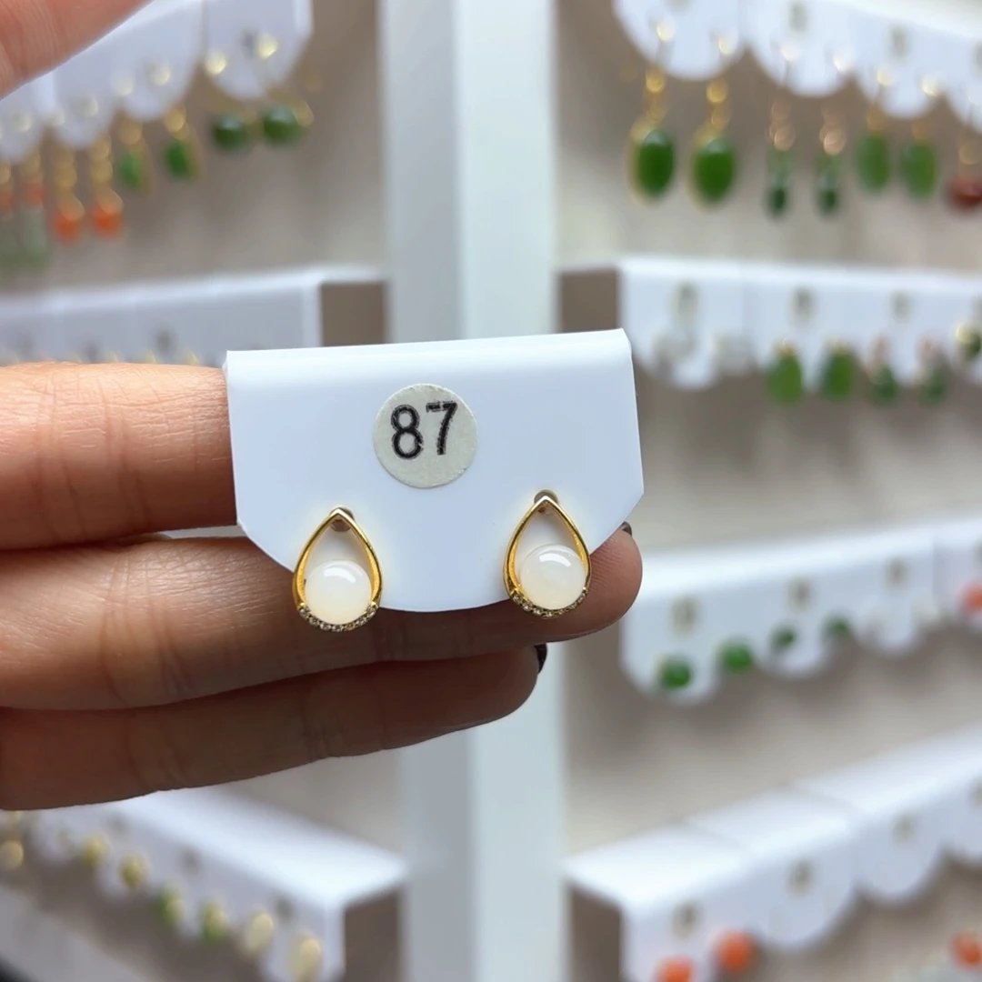 和田玉耳饰银S925镶嵌2