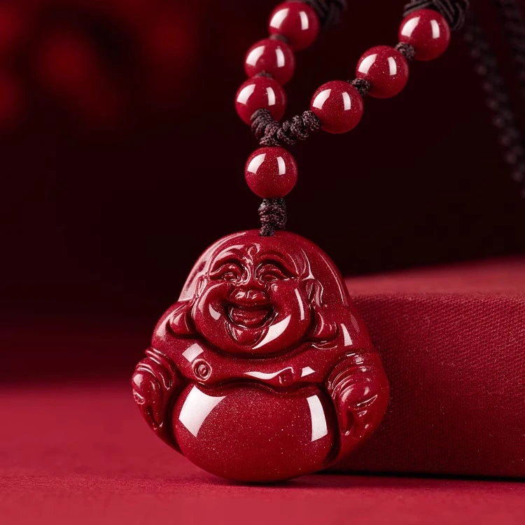 天然辰砂天然原矿湘西特级朱砂吊坠弥勒佛女款高含量本命年礼物