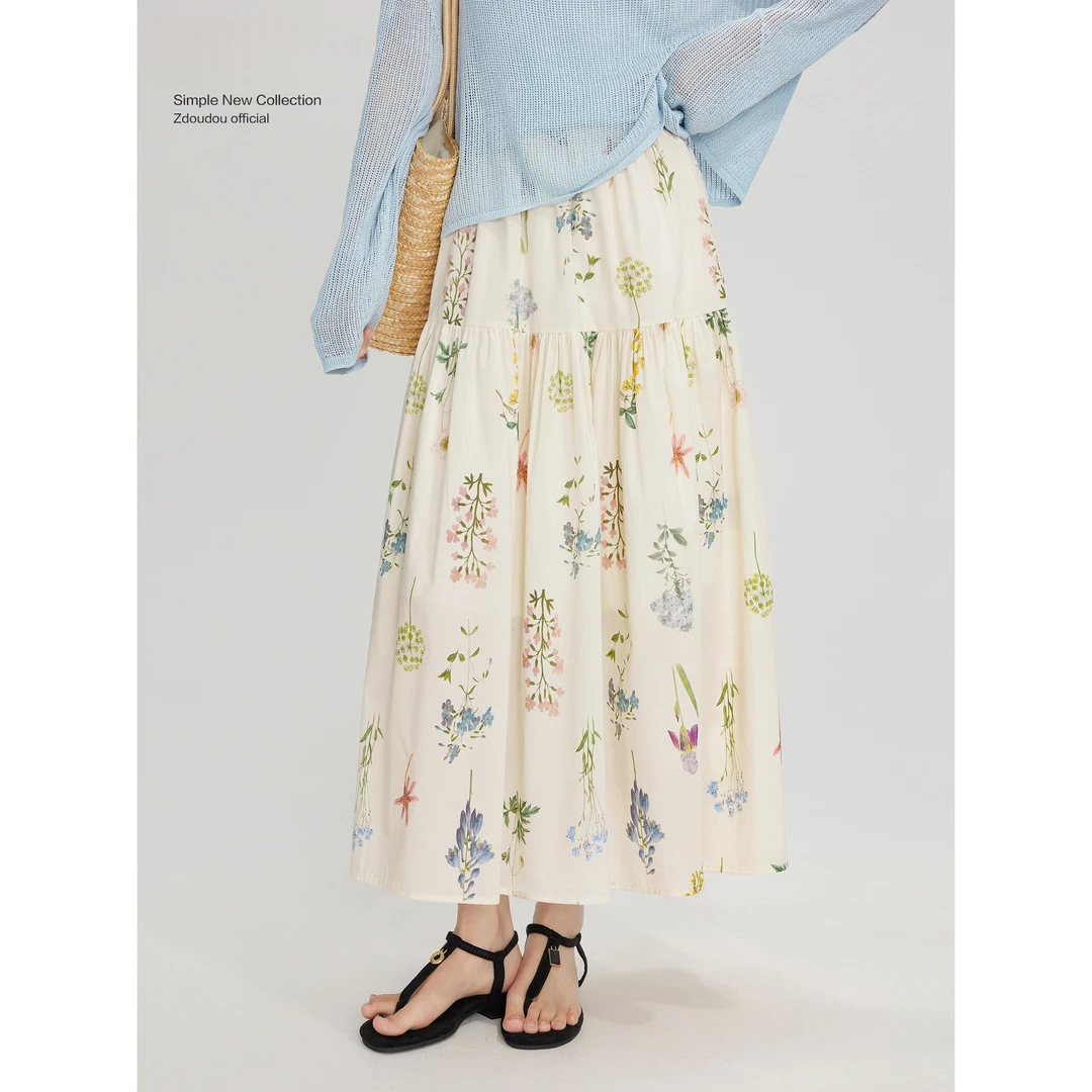 小清新碎花半身裙女2025夏季新款中长款高腰减龄A字裙