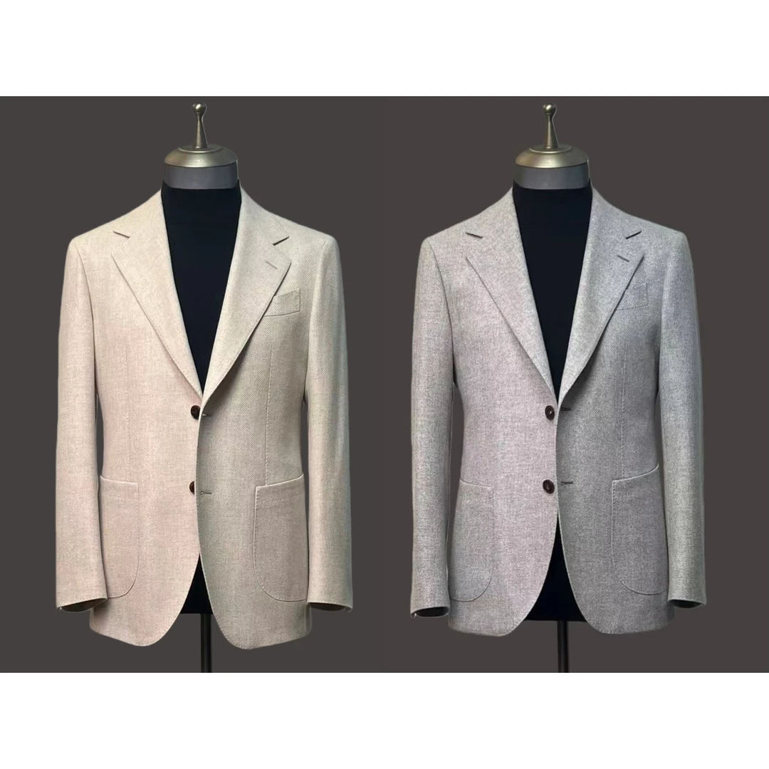 TAROCC秋冬毛绒丝（羊毛+骆驼绒+桑蚕丝）单排扣平驳领男士休闲西服