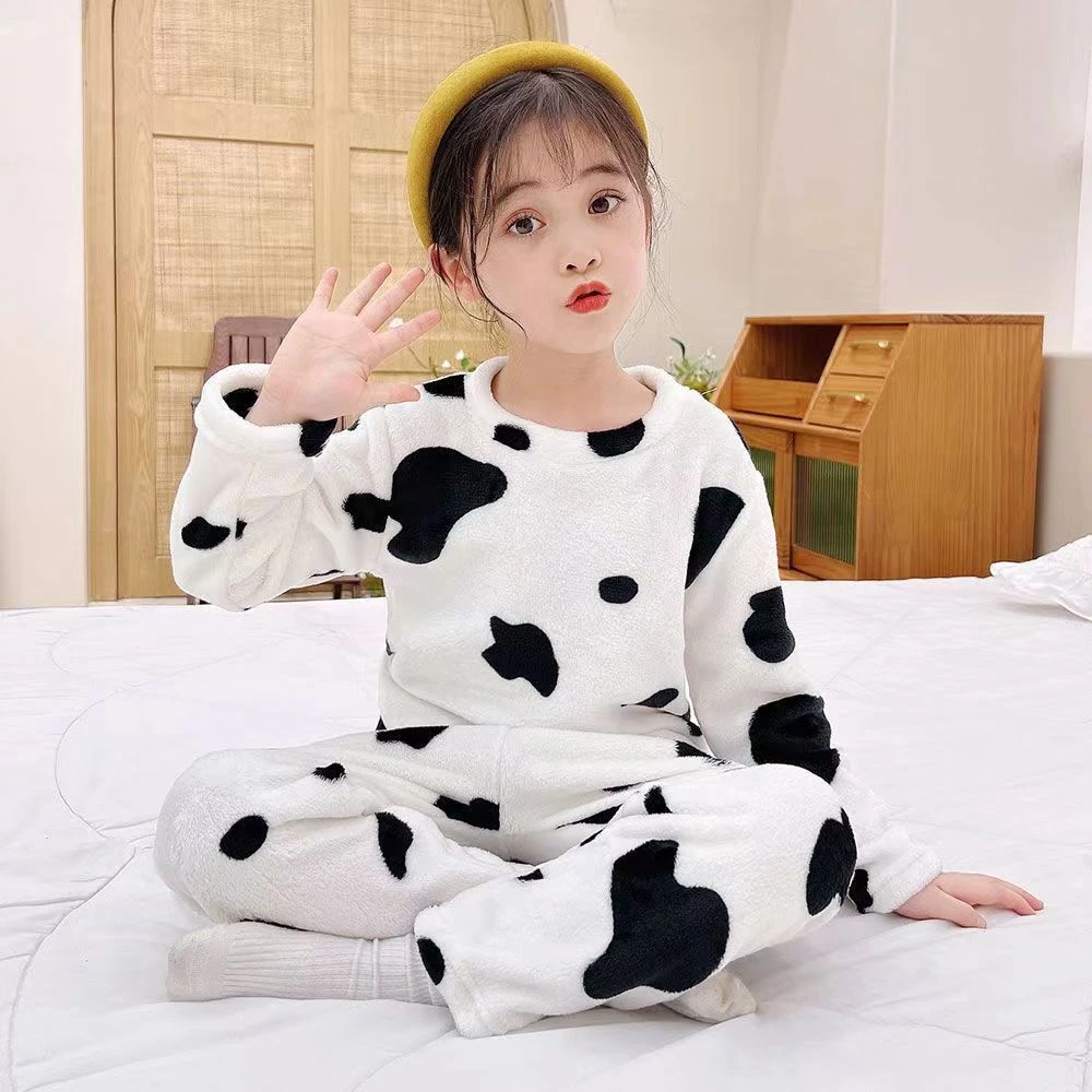 儿童秋冬法兰绒家居服套装卡通家居装加绒保暖
