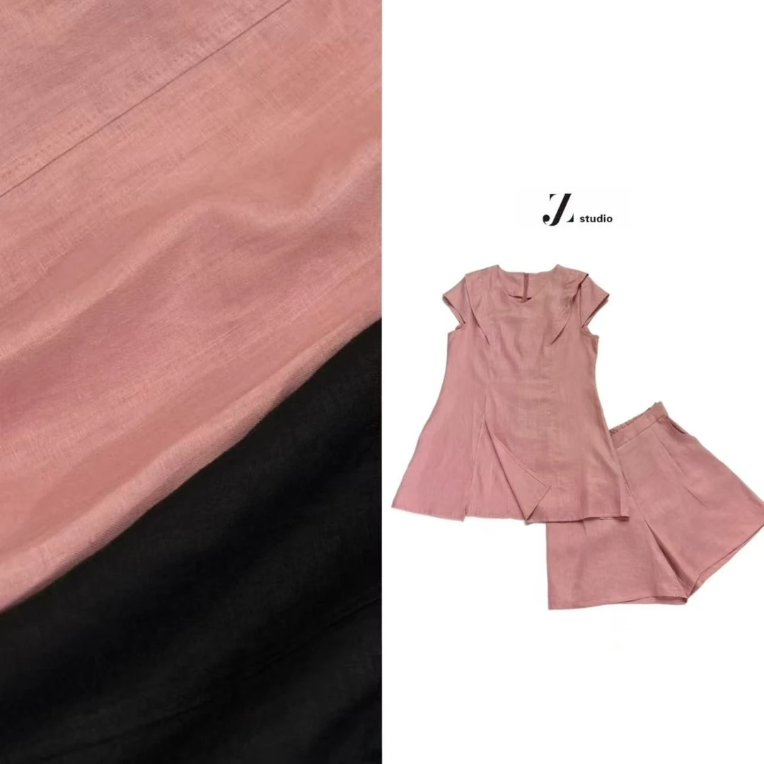 NO退NO换D880090大码胖M棉麻新款极简纯色显瘦前开衩短裤两件套装