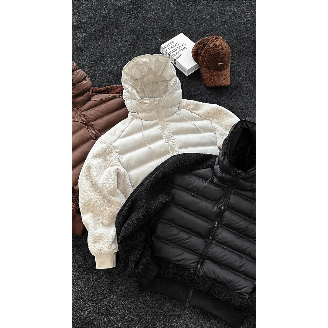 龙叨叨冬季新品美式复古摇粒绒连帽棉服百搭宽松阔腿长裤时尚套装