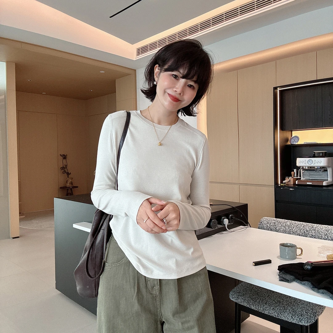 秋季修身弹力直角肩长袖显瘦T恤打底衫